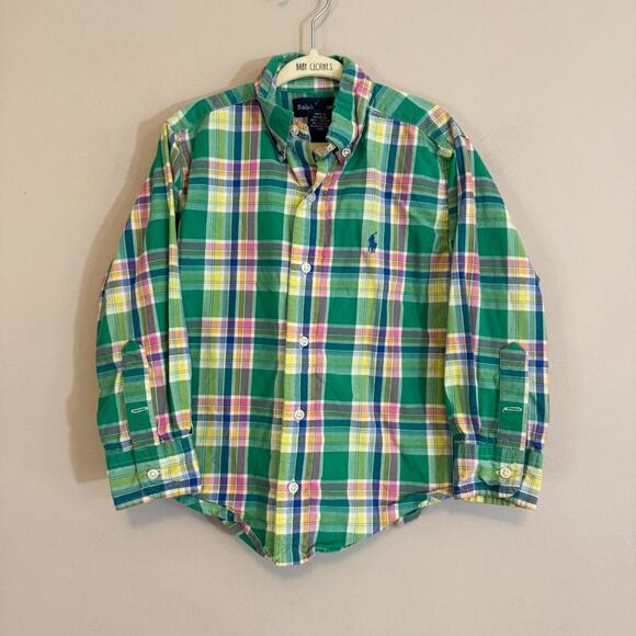 Ralph Lauren Blue Label Other - Ralph Lauren Boys Green Pink Plaid Long Sleeve Button Down Shirts Size 4
